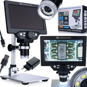 Rosfix NanoZoom AX1200 - Digitalni mikroskop LCD 7" | 12MP | 1080p Full HD | 1200x povećanje | LED | USB | microSD | Aluminijski tronožac | Poljski jezik