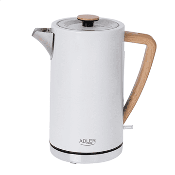 Adler AD 1347w električno kuhalo za vodu, 2200 W, 1,5 L, nehrđajući čelik, bijela boja, okretna baza od 360°.