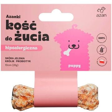slomart AZANKI Hipoalergena kost od jelenje kože s kunićem i probioticima Puppy - poslastica za pse - 10 cm
