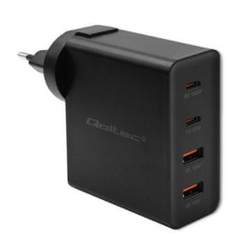 Qoltec Qoltec GaN POWER PRO punjač | 2xUSB-C | 2xUSB | 130W | 5-20V | 1.5-5A | XP | Crni