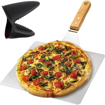 Northix Lopatica za pizzu sa silikonskim držačem - nehrđajući čelik, drvo