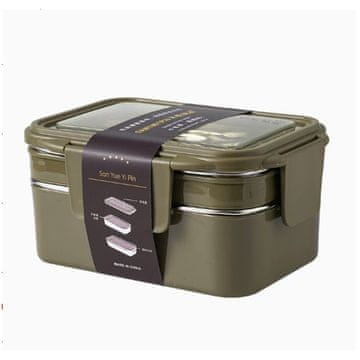 LIVEFY kutija za ručak s priborom Double Lunch 1.2 l, tamnozelena