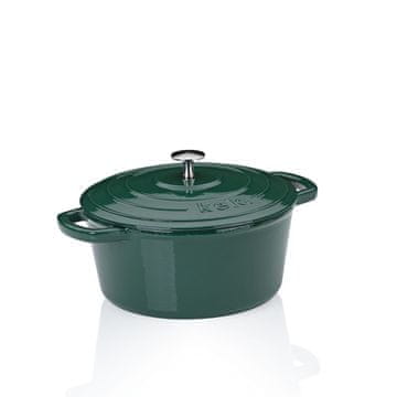 Kela Lijevano željezo posuda za pečenje s poklopcem Calido okrugla smaragdno zelena 24x12 cm 3,8 l