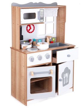 EcoToys Drvena kuhinja za igru za djecu s dodatnim priborom, ECOTOYS