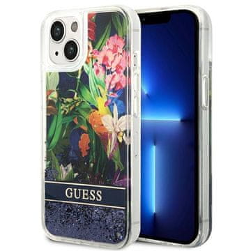 Guess Guess Flower Liquid Glitter navlaka za iPhone 14 Plus 6.7", plava