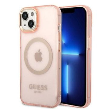Guess MagSafe maskica za iPhone 14 Plus zlatna, prozirna, roza