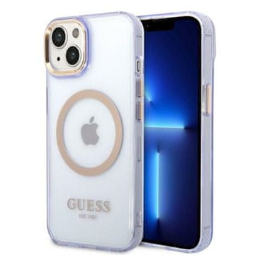 Guess Gold Outline tvrda maskica MagSafe ljubičasta za iPhone 14