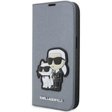 Karl Lagerfeld Saffiano srebrna preklopna maskica za iPhone 14 Pro