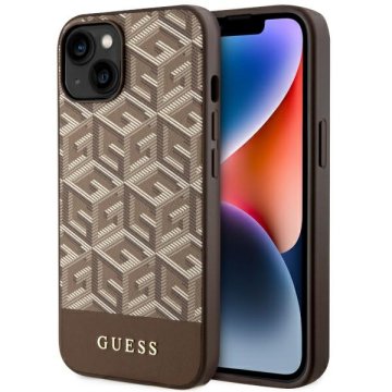 Guess Smeđa maskica za iPhone 14 Plus MagSafe GCube Stripes