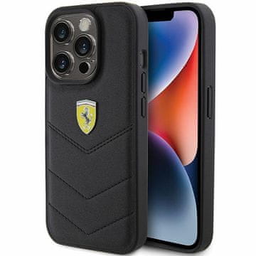 Ferrari Futrola za iPhone 15 Pro s prošivenim metalnim logotipom ja, crna