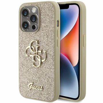 Guess Navlaka Guess Glitter Script Big 4G za iPhone 15 Pro - zlatna