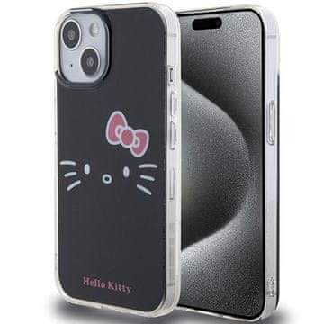 HELLO KITTY Tvrda futrola za iPhone 15 IML s licem mačića, crna