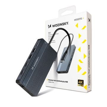 WOZINSKY Wozinsky WDS03Y5S USB-C 14-u-1 Hub, aluminij, za 3 monitora, 15 cm kabel - Siva