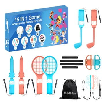 HURTEL Nintendo Switch 15-u-1 Obiteljski paket dodatne opreme 2 - Narančasto-plavi set