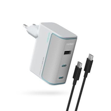 slomart Cuktech AD1003EU 100W GaN zidni punjač, 2xUSB-C + USB-A s kabelom, bijeli