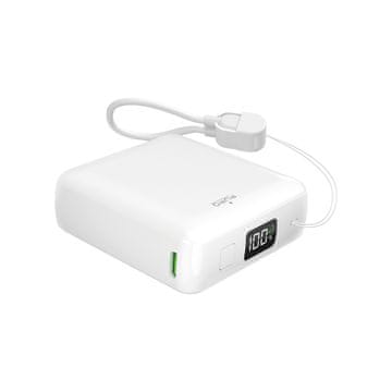 Puro Puro 10000mAh 20W Powerbank s zaslonom i ugrađenim USB-C kabelom – bijeli