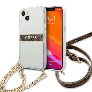 Guess Smeđa maskica za iPhone 13 mini zlatni lanac 4G