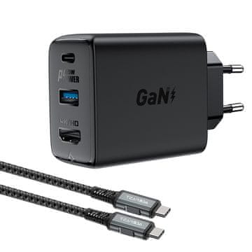 AceFast Acefast 2u1 punjač GaN 65W USB Type C / USB, adapter HDMI 4K @ 60Hz (set s kabelom) crni (A17)