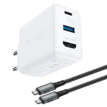 AceFast Acefast 2u1 punjač GaN 65W USB Type C / USB, adapter HDMI 4K @ 60Hz (set s kabelom) bijeli (A17)