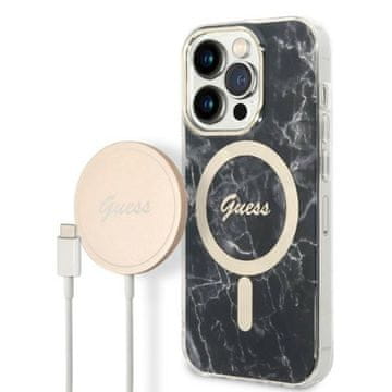 Guess Marble MagSafe maskica za iPhone 14 Pro, crna