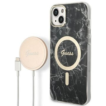 Guess Marble MagSafe maskica za iPhone 14 Plus, crna