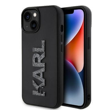Karl Lagerfeld Crna maskica za iPhone 15 s 3D gumenim glitter logom