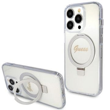 Guess Prozirna MagSafe maskica za iPhone 15 Pro s prstenom i stalkom