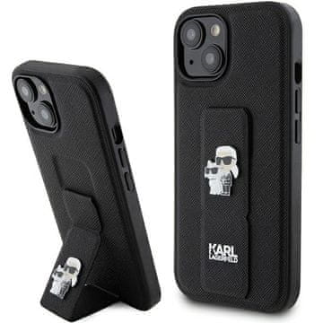 Karl Lagerfeld Navlaka Karl Lagerfeld Gripstand Saffiano Karl&Choupette Pins za iPhone 15 Plus / 14 Plus - crna