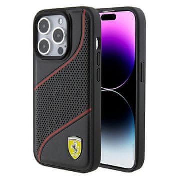 Ferrari Futrola za iPhone 15 Pro s perforiranim metalnim logotipom ja i valovima, crna