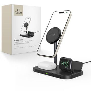 Tech-protect Tech-Protect QI15W-A22 MagSafe induktivni punjač s 3u1 MagSafe postoljem za pametni telefon / Apple Watch / AirPods - crna