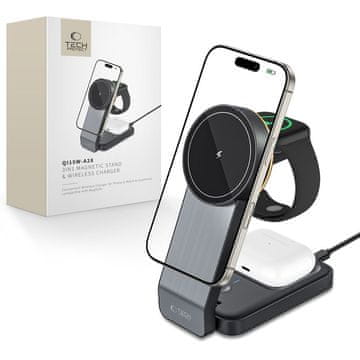 Tech-protect 3-u-1 indukcijski punjač Tech-Protect QI15W-A28 MagSafe za pametni telefon/Apple Watch/AirPods - crni