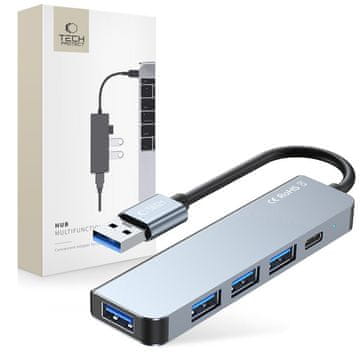 HUB Tech-Protect HUB V0 5-u-1 USB-A na 3x USB-A 2.0 / USB-A 3.0 / USB-C - sive