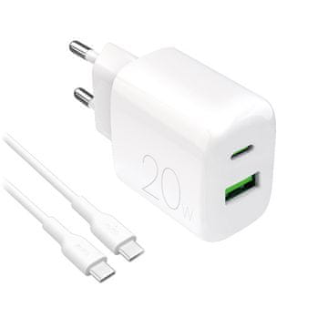 Puro Puro PROLITE 20W USB-A/USB-C punjač + kabel USB-C/USB-C 1.2m, bijeli