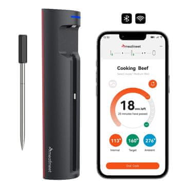 PRO Meatmeet Pro pametni kuhinjski termometar s Bluetooth/WiFi aplikacijom, roštilj, pećnica, pušnica - crni