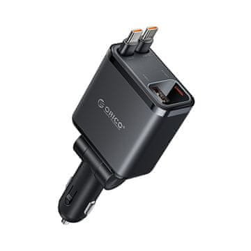 Orico Orico Twin Reach 45W auto punjač USB-A + USB-C, s dva uvučena USB-C kabela - crni