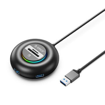 Orico Orico YXR5-U3 RGB USB hub s 4 priključka (3x USB-A 3.0 + čitač kartica), 1.8m, crni