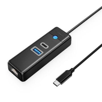 Orico Orico PWCUR-C3 USB hub s 3 priključka (1x USB-A 3.0 + 1x USB-C 3.0 + 1x RJ45 Gigabit), 1.8m, crni