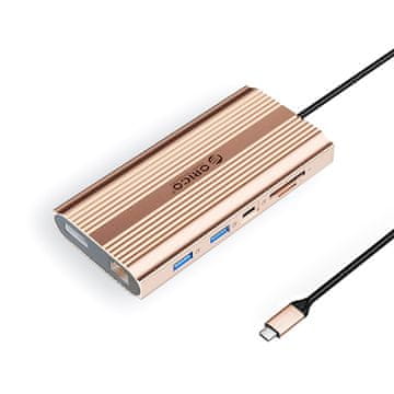 Orico Orico XDR 12u1 USB-C Docking Station, 2x HDMI 4K 60Hz, DP 4K 60Hz, PD 100W, Rose Gold