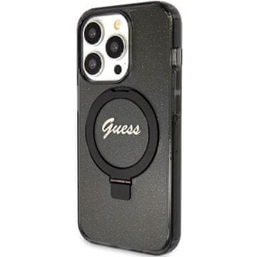 Guess Guess Tvrda Futrola S Prstenom I Stalkom, Natpisom I Šljokicama Za Magsafe Za Iphone 15 Pro
