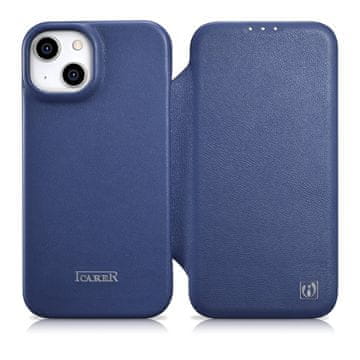 iCARER iCarer CE Premium kožna preklopna maska za iPhone 14 Plus, plava (MagSafe)