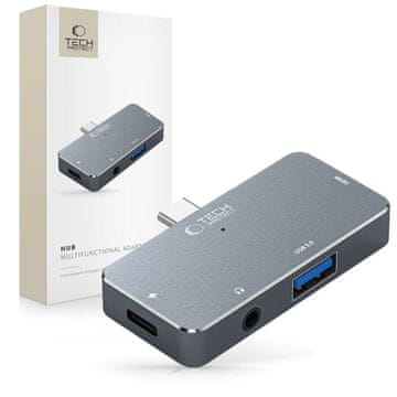 HUB Hub Tech-Protect V6 4u1 USB-C - HUB (HDMI, USB-A, PD 100W) sivi