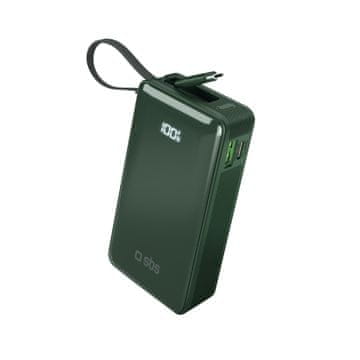 SBS Powerbank SBS 10000 mAh 20W, ugrađeni USB-C kabel, zaslon - Zelena