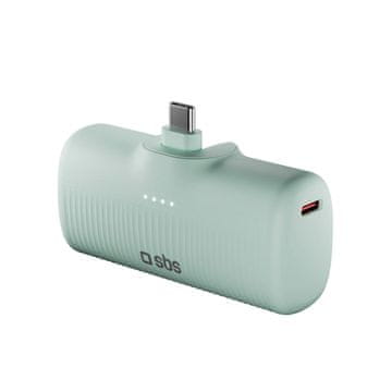 SBS Prijenosni punjač SBS EcoPower 5000 mAh 10W, ugrađeni USB-C, zeleni