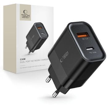 Tech-protect Tech-Protect C30W punjač USB-C PD 30W / USB-A QC 3.0 - Crni