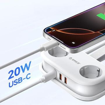 Orico Orico AP3 razdjelnik 20W GaN, 2x AC + 2x USB-A + 1x USB-C - bijeli
