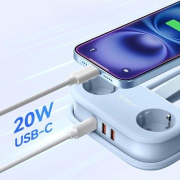 Orico Orico AP3 razdjelnik 20W GaN, 2x AC + 2x USB-A + 1x USB-C - plavi