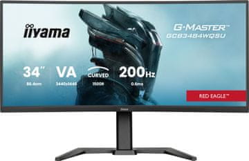 iiyama G-Master Red Eagle zakrivljeni monitor za igranje, UWQHD, 86 cm (34), 200 Hz (GCB3484WQSU-B2)