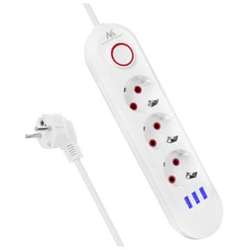 slomart Maclean produžni kabel 3x230V + 3xUSB, 1.5m, bijeli