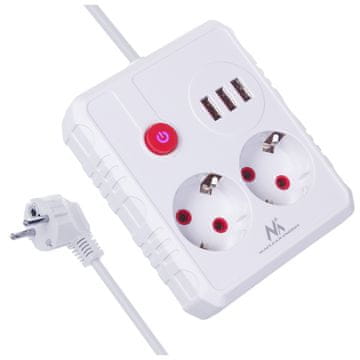 slomart Maclean produžni kabel 2x230V + 3xUSB, 1.5m, bijeli