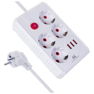 slomart Maclean produžni kabel 4x230V + 3xUSB, 3m, bijeli